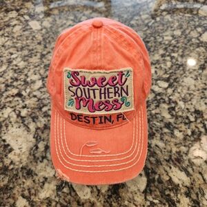 Sweet Southern Mess Destin Florida Distressed Coral Adjustable Baseball Hat